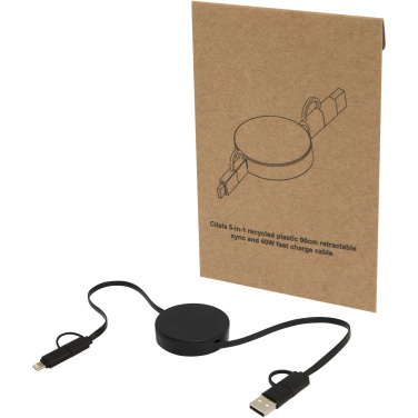 Logotrade promotional item image of: Citala 5-in-1 recycled plastic 90 cm retractable data sync and 40W fast charge cable