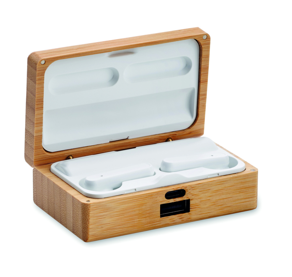 Logo trade advertising products picture of: TWS earbuds in bamboo case