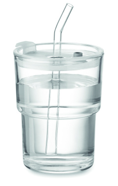 Logo trade promotional merchandise image of: Glass tumbler with straw 400ml