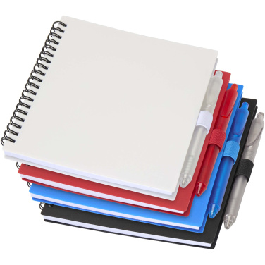 Logo trade promotional gifts image of: Niove recycled plastic soft cover notebook and ballpoint pen set (blue ink)