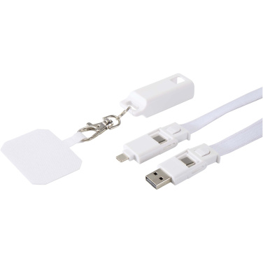 Logotrade business gift image of: Franz recycled plastic smartphone lanyard with built-in data sync and 65W fast charge 5-in-1 cable