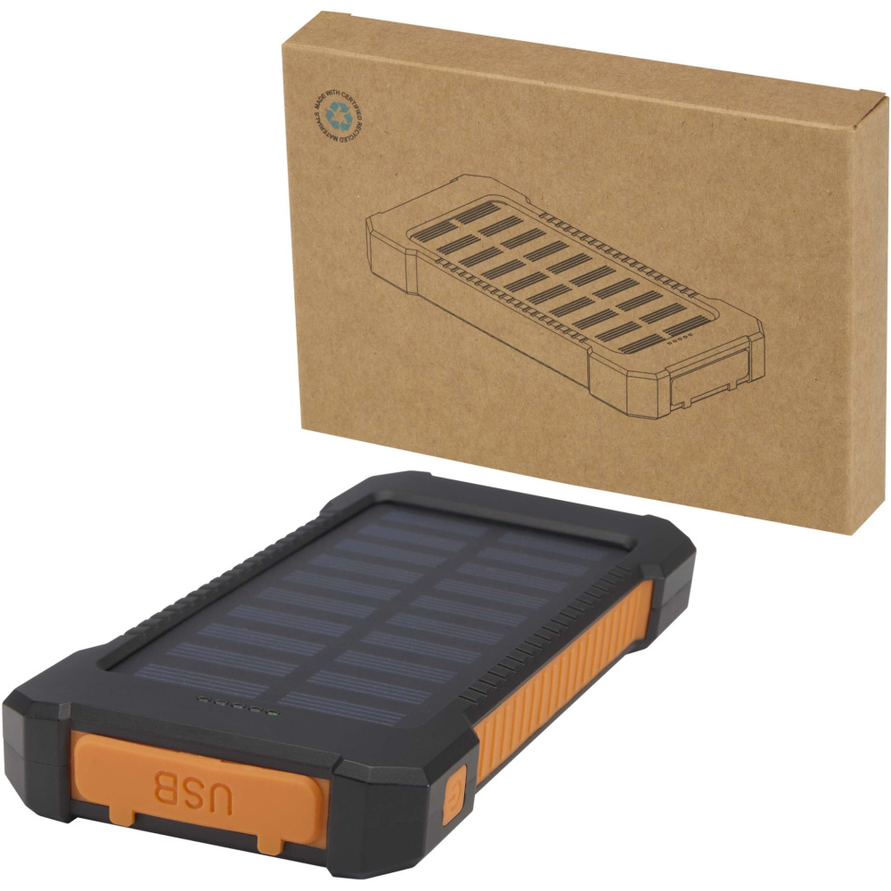 Logo trade promotional giveaway photo of: Altair 5000 mAh 10W recycled plastic rugged solar power bank with built-in torch