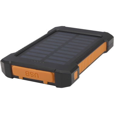Logo trade promotional merchandise image of: Altair 5000 mAh 10W recycled plastic rugged solar power bank with built-in torch