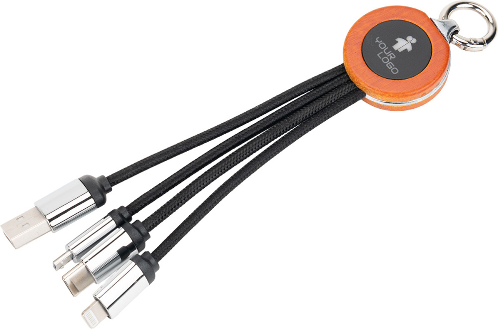 Logotrade promotional items photo of: 4-in-1 cable with elighted logo in a wooden casing