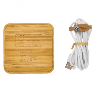 Logo trade ärikingituse pilt: Bambusest 10 W juhtmevaba laadija USB-ga