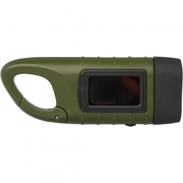 Logotrade mainostuote tuotekuva: Helios kierrätetystä muovista valmistettu aurinkodynamotaskulamppu karbiinihaalla