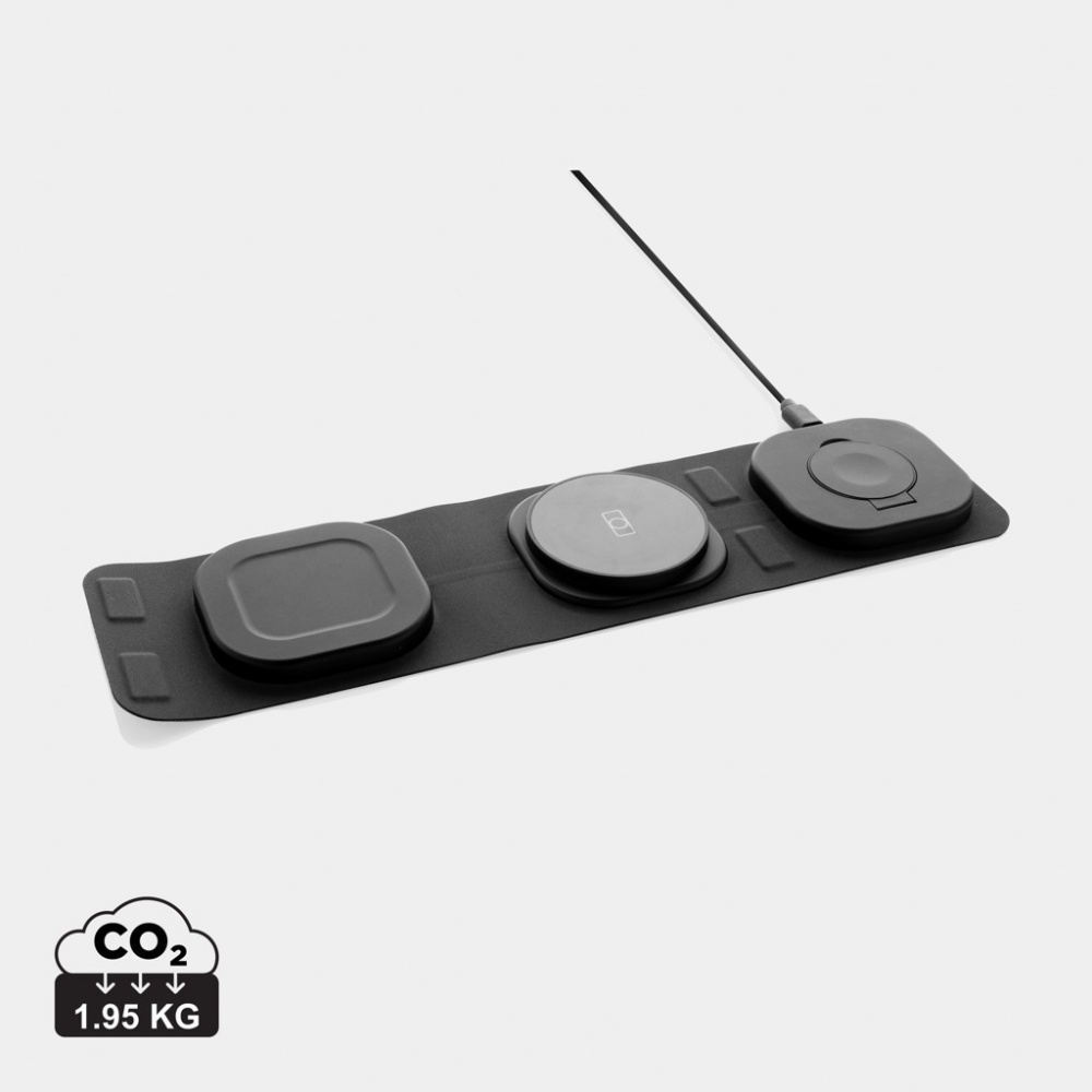 Logo trade mainoslahja ja liikelahja tuotekuva: Swiss Peak RCS rplastic 3-in-1 langaton 15W matkalaturi