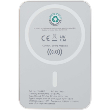 Logotrade liikelahja mainoslahja kuva: Acrab 5 000 mAh:n ja 15 W:n magneettinen langaton varavirtalähde, jossa 20 W:n PD – valmistettu kierrätetystä muovista