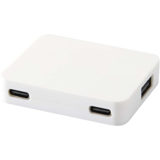 „Gaia“ 4 prievadų USB šakotuvas su USB-A ir C tipo išvestimis bei dviguba įvestimi – pagamintas iš perdirbto plastiko