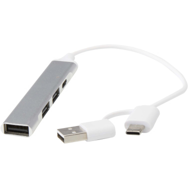 Logotrade dovana nuotrauka: „Alkaid“ 4 prievadų perdirbto aliuminio USB-A ir C tipo šakotuvas su dviguba įvestimi