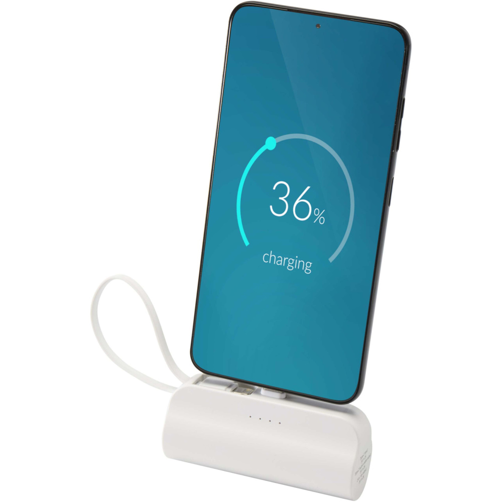 Logotrade verslo dovanos nuotrauka: „Alnair“ 5000 mAh 10 W perdirbto plastiko C tipo išorinė baterija su integruotu atlenkiamu stovu ir 2 viename laidu