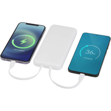 Logotrade verslo dovanos nuotrauka: „Adhil“ 10 000 mAh 10 W perdirbto plastiko išorinė baterija su 2 integruotais laidais
