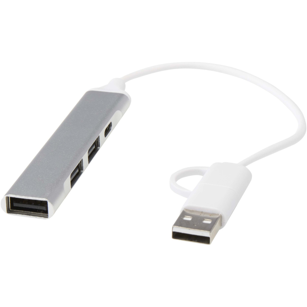 Logotrade ziemassvētku dāvanas foto: Alkaid 4 portu pārstrādāta alumīnija USB-A un C tipa centrmezgls ar divām ieejām
