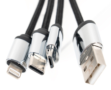 Лого трейд pекламные cувениры фото: Кабель 4-в-1 со светящимся логотипом в деревянном корпусе