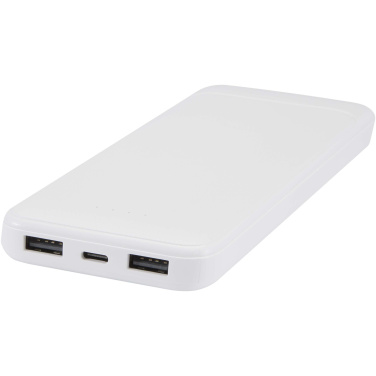Logotrade presentreklam bild: Adhil 10 000 mAh 10 W powerbank av återvunnen plast med två inbyggda kablar