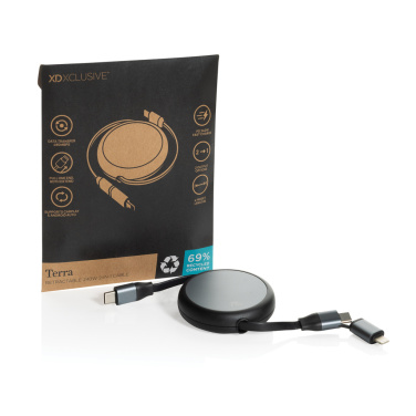 Logotrade kampanjprodukter bild: Terra RCS återvunnen aluminium 240W utdragbar 2-i-1 kabel